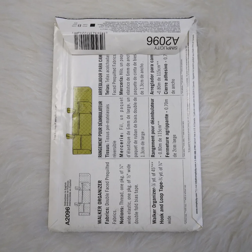 SIMPLICITY A2096 EASY Accessability Organizer For Walker EASY!